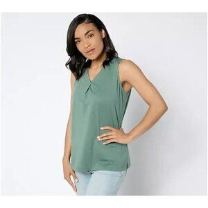 Denim & Co. Modal Blend Jersey V-Neck Tank Md Spruce Green Top Size 2X A654096